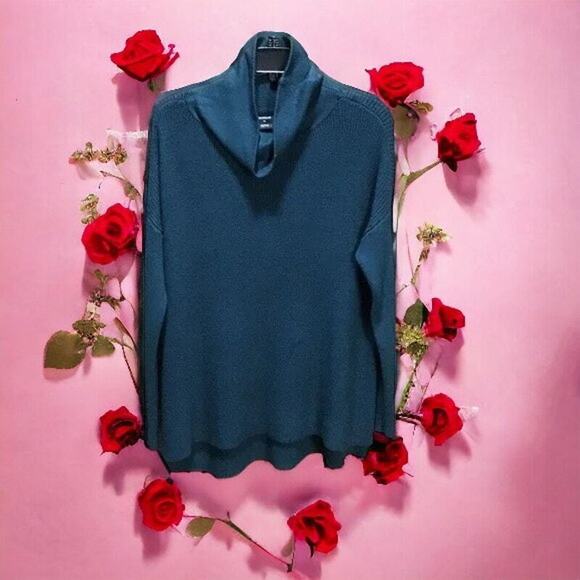 Devotion by Cyrus Womens Size Small Sweater Cowl Neck Chunky Knit Teal Blue New - Picture 1 of 14